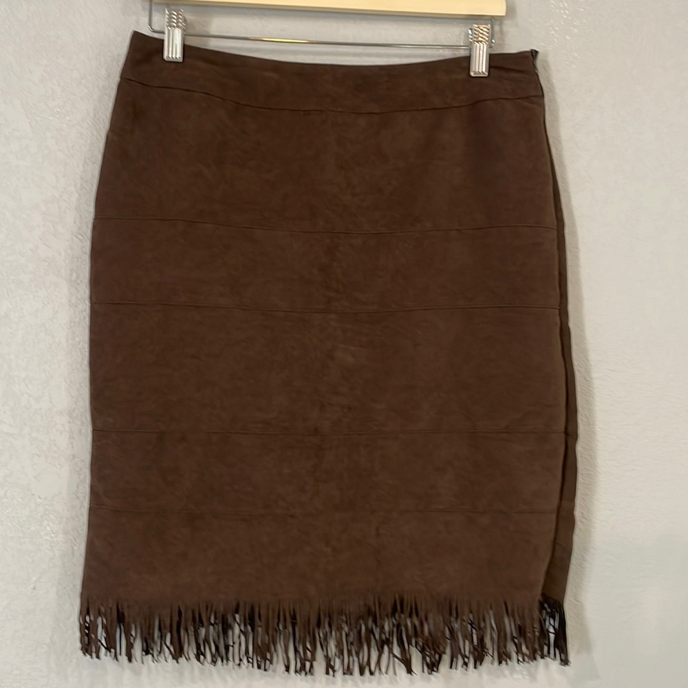 Studio 253 Fringe Hem Mini Skirt Faux Suede Size Medium